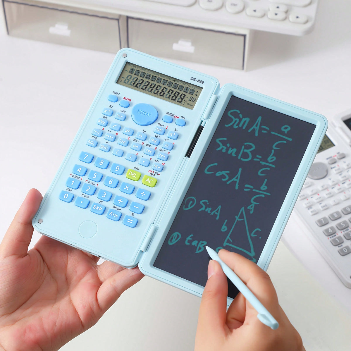 [Multicolor Foldable Scientific Calculator] Function Calculation + Built-In Writing Board + Portable Storage, Student Math Computation/ Office Engineering Calculation/ Exam Formula Recording, High-Q