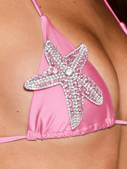 Musera Resort Diamante Starfish Embellished Tie Side Bikini Bottoms Coord Bottoms Only Beach Swim Sexy Cute Going Out Holiday Vacation Summer Pink