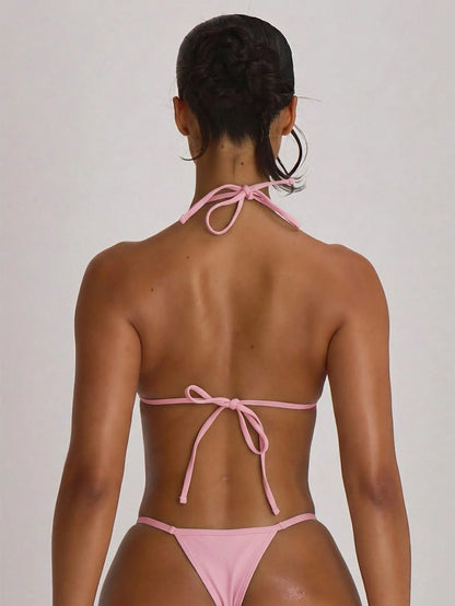 Musera Resort Micro Triangle Halterneck Tie Bikini Top Swim Vacation Holiday Summer Travel Beachwear Basics Solid Colour Swimwear Resort Core