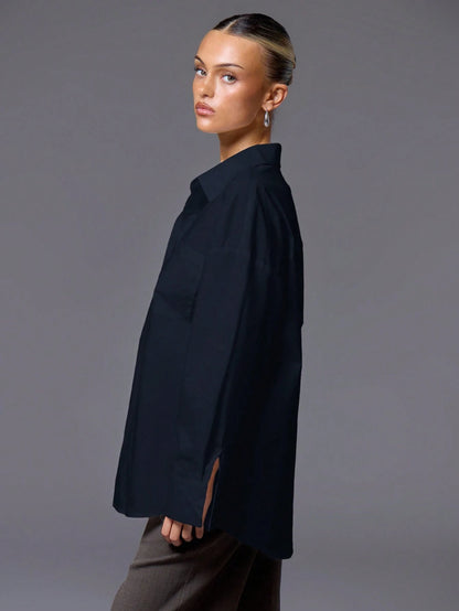 MUSERA Solid Drop Shoulder Button Front Shirt OversizedElegant Spring Summer Office Work Luxury Streetwear