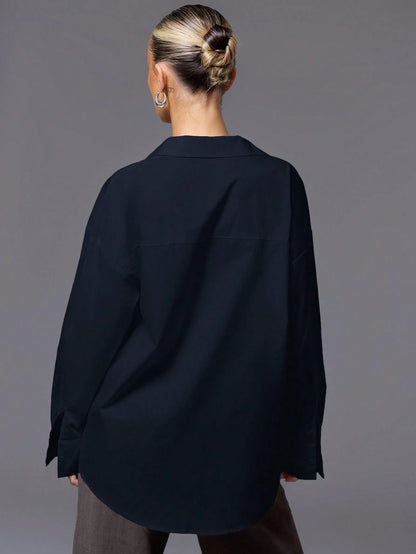 MUSERA Solid Drop Shoulder Button Front Shirt OversizedElegant Spring Summer Office Work Luxury Streetwear