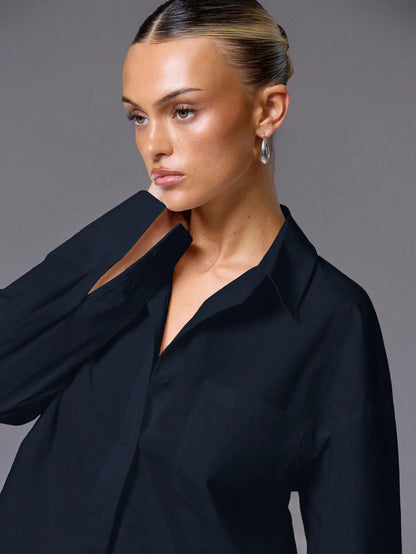 MUSERA Solid Drop Shoulder Button Front Shirt OversizedElegant Spring Summer Office Work Luxury Streetwear
