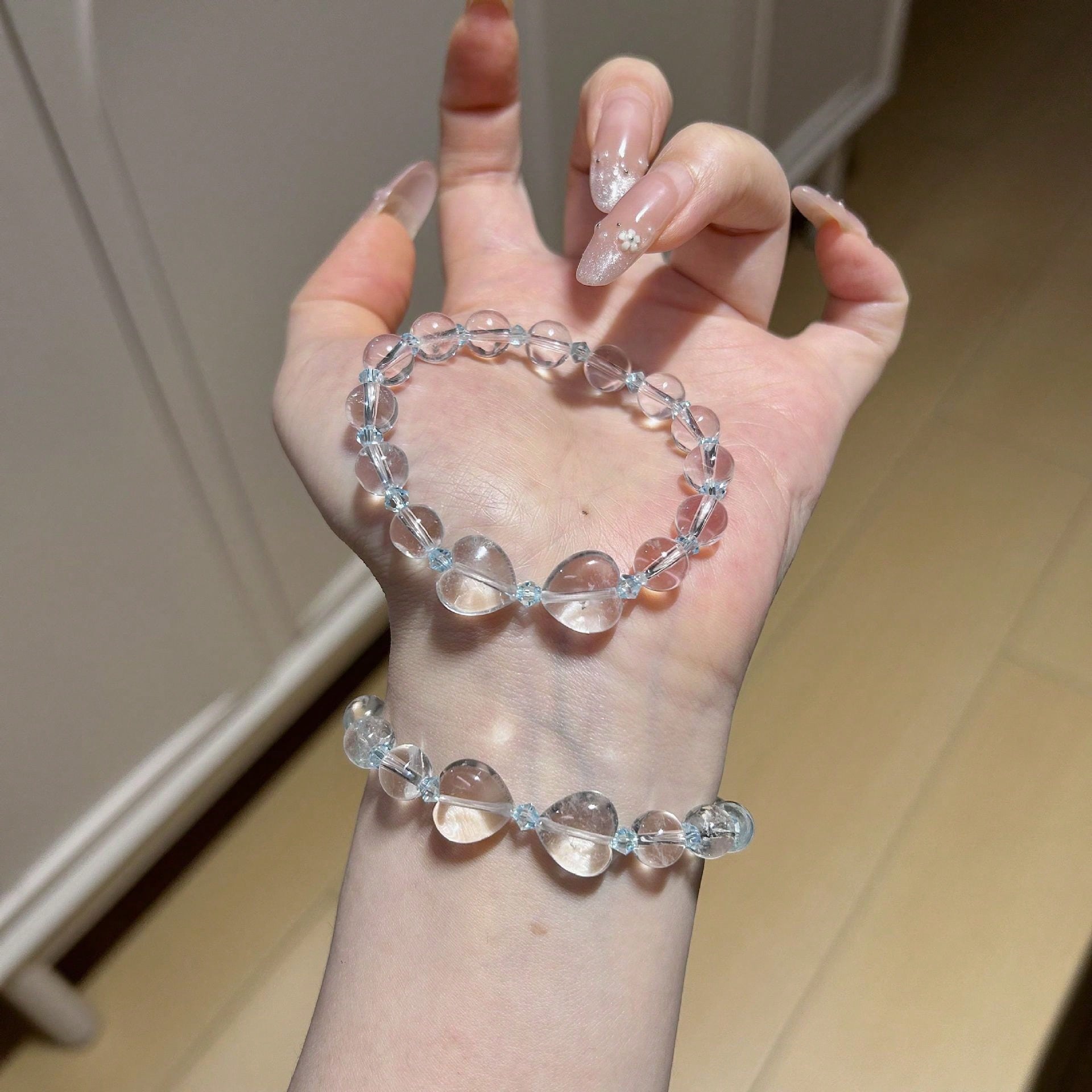 Natural White Heart-Shaped Amethyst And Quartz Bracelet, Multi-Bead Grape Bracelet.