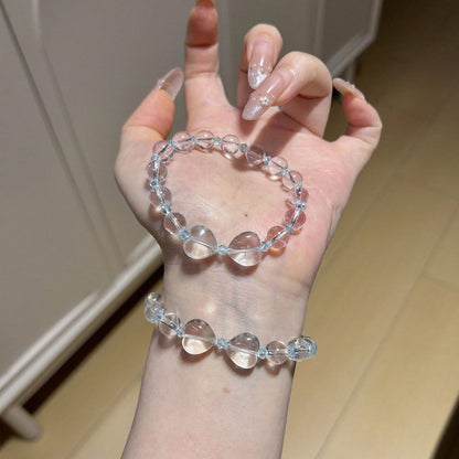 Natural White Heart-Shaped Amethyst And Quartz Bracelet, Multi-Bead Grape Bracelet.