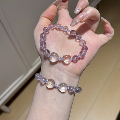 Natural White Heart-Shaped Amethyst And Quartz Bracelet, Multi-Bead Grape Bracelet.