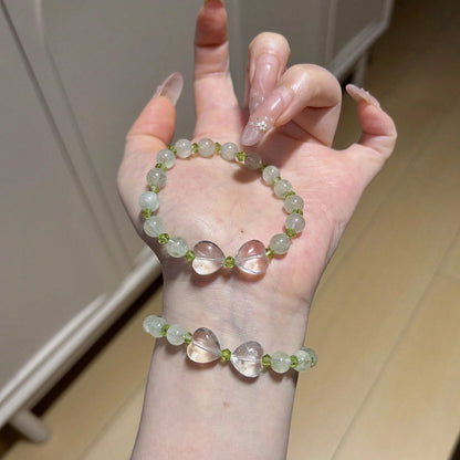 Natural White Heart-Shaped Amethyst And Quartz Bracelet, Multi-Bead Grape Bracelet.