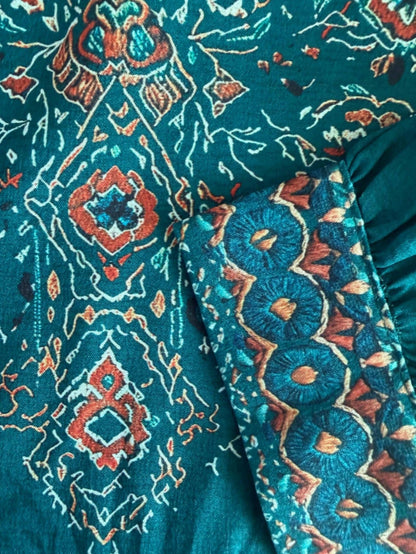 New Arrival Bohemian Style Printed V-Neck Long Sleeve Blouse, Casual & Comfortable Top Suitable For Spring, Summer, Autumn Vacation & Travel