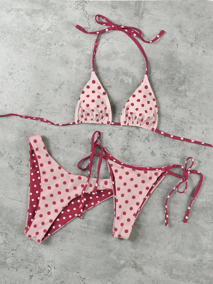 New Arrival Spring/Summer European And American Fashion Sexy Casual Elegant Polka Dot Print 3-Piece Women Beach Holiday Date Party Bikini Swimwear Vacation