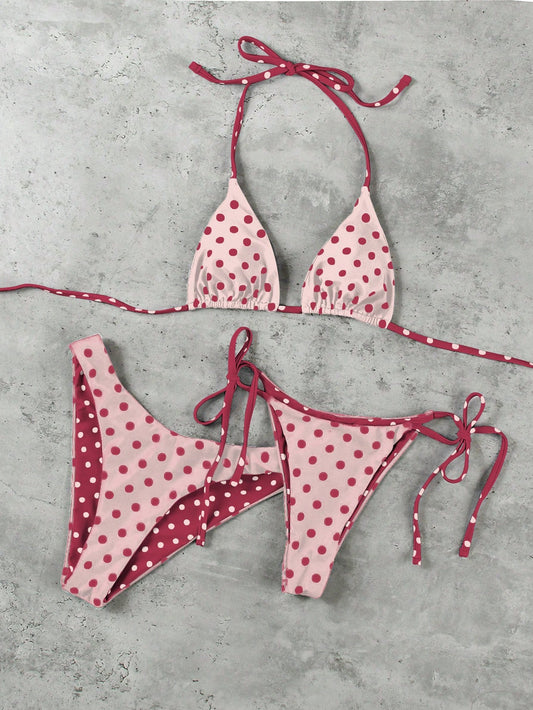 New Arrival Spring/Summer European And American Fashion Sexy Casual Elegant Polka Dot Print 3-Piece Women Beach Holiday Date Party Bikini Swimwear Vacation