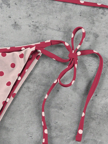 New Arrival Spring/Summer European And American Fashion Sexy Casual Elegant Polka Dot Print 3-Piece Women Beach Holiday Date Party Bikini Swimwear Vacation
