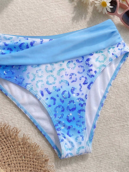 New Beach,Swimming Pool,Vacation,Sexy,Elegant Plant Printed Plain Fabric,Cross Contrasting Shoulder Straps,Bikini,Swimsuit Women Summer