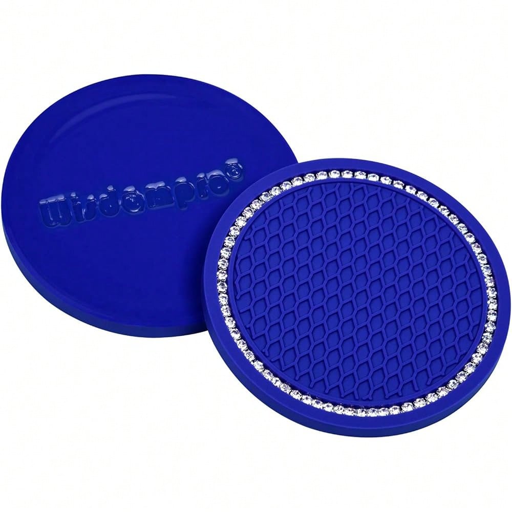 NEW- Bling Car Coasters, 4 Pack PVC Car Cup Holder Insert Coaster- Anti Slip Universal Vehicle Interior Accessories Crystal Glitter Cup Mats For Women And Men (2.75" Diameter, Blue)