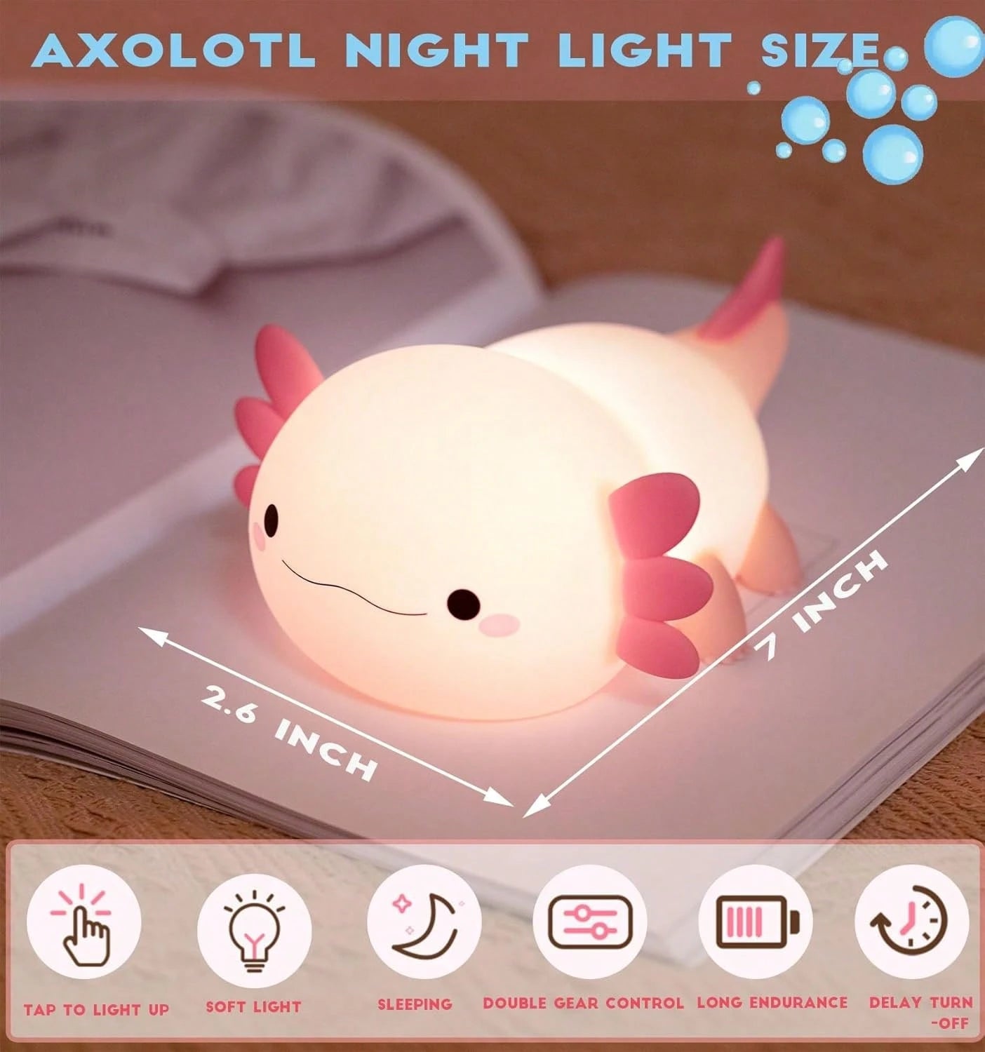 New Born Baby Night Light Axolotl Night Light For Kids, Room Decor, Cute Axolotl Lamp Gifts Rechargeable Light Table Lamp LED Animal Cute Room Decor
