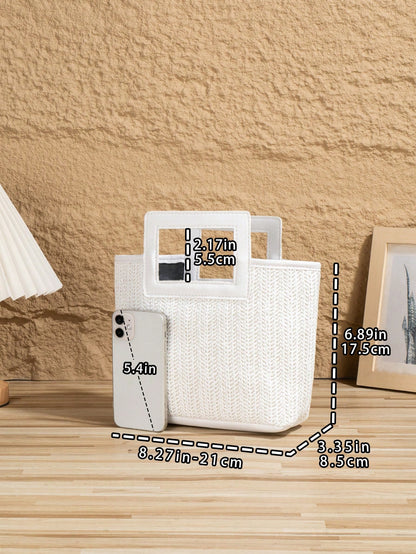 New European Style Woven Bag, Vacation Straw Bag, Travel Bag, Fashionable Portable Storage Bag, Beach Bag, Straw Handbag, Mini Straw Handbag, Summer Essential, Versatile Item, Perfect For Women, Girls