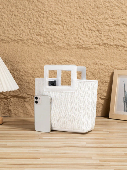 New European Style Woven Bag, Vacation Straw Bag, Travel Bag, Fashionable Portable Storage Bag, Beach Bag, Straw Handbag, Mini Straw Handbag, Summer Essential, Versatile Item, Perfect For Women, Girls