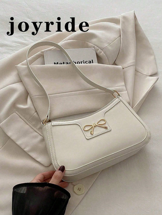 New Fashion Casual Shoulder Women's PU Solid Black, Khaki, Cafe Color Bowknot Metal Hardware Underarm Zip Cosmetic Pouch, Fashionable Bow Purse For Women