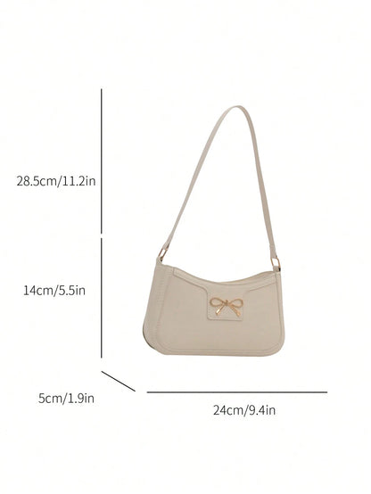 New Fashion Casual Shoulder Women's PU Solid Black, Khaki, Cafe Color Bowknot Metal Hardware Underarm Zip Cosmetic Pouch, Fashionable Bow Purse For Women