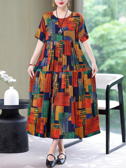 New Fashion Summer Casual Print Elegant Mid-Long Dress For Women Vacation