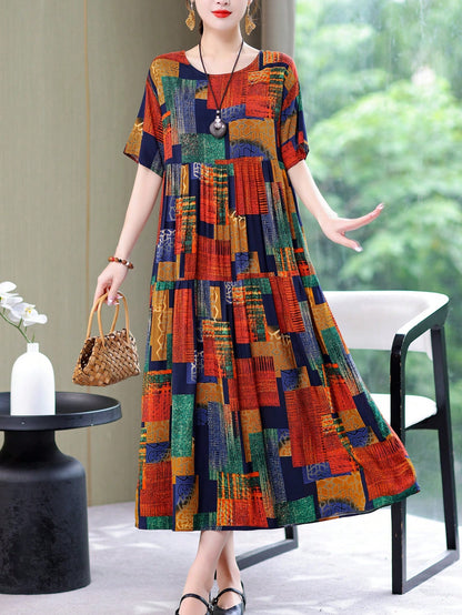 New Fashion Summer Casual Print Elegant Mid-Long Dress For Women Vacation