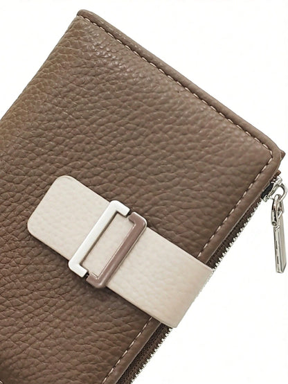 New Ladies Short Folding Wallet, Soft PU Zipper Multi-Function Large-Capacity Card Clip Coin Purse, Exquisite Fashion Simple Casual Walle