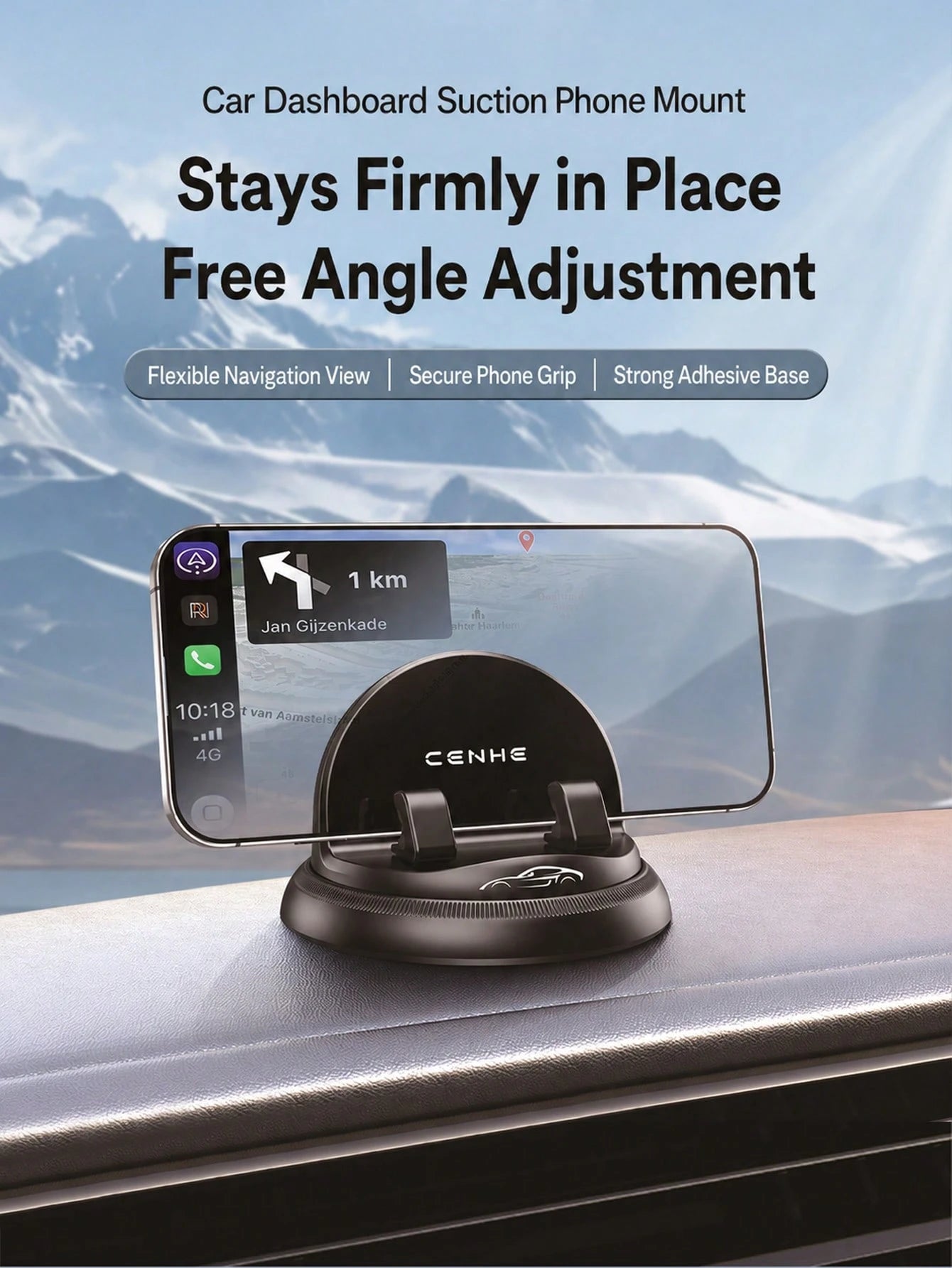 New Nano Gel Car Dashboard Phone Holder 360° Rotating Base Anti-Slip Anti-Vibration Suitable For 4.7-7.2 Inch Devices One-Hand Operation Suction Cup Dashboard Mount Car Navigation Bracket