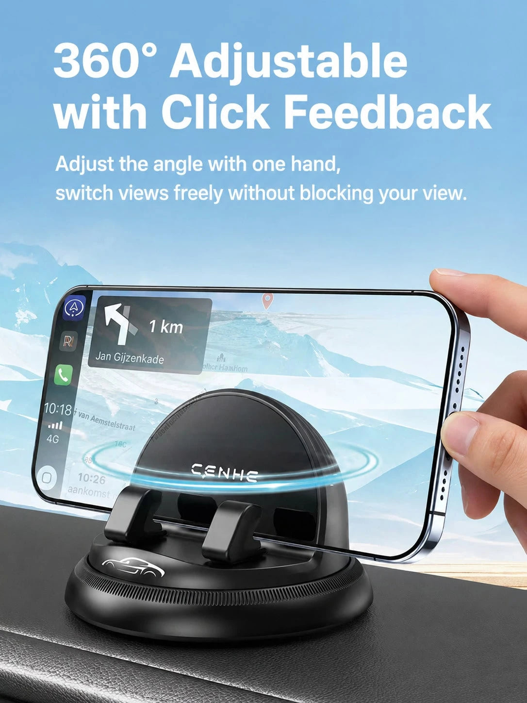 New Nano Gel Car Dashboard Phone Holder 360° Rotating Base Anti-Slip Anti-Vibration Suitable For 4.7-7.2 Inch Devices One-Hand Operation Suction Cup Dashboard Mount Car Navigation Bracket
