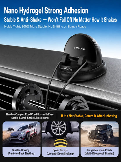 New Nano Gel Car Dashboard Phone Holder 360° Rotating Base Anti-Slip Anti-Vibration Suitable For 4.7-7.2 Inch Devices One-Hand Operation Suction Cup Dashboard Mount Car Navigation Bracket