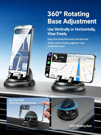 New Nano Gel Car Dashboard Phone Holder 360° Rotating Base Anti-Slip Anti-Vibration Suitable For 4.7-7.2 Inch Devices One-Hand Operation Suction Cup Dashboard Mount Car Navigation Bracket