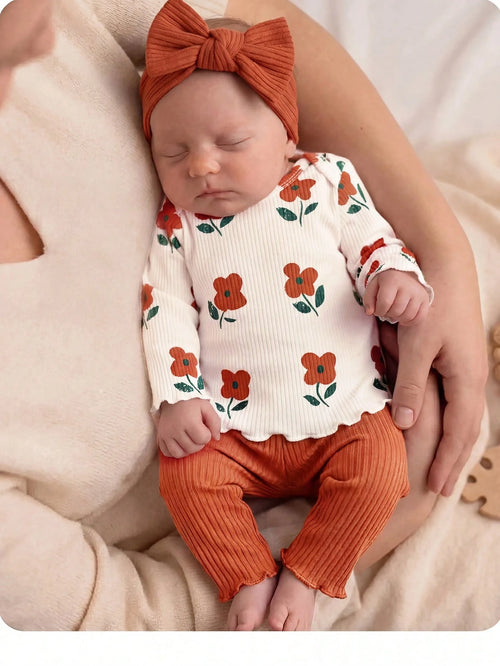 Newborn Baby Floral Print Long Sleeve Top And Pants Casual Daily Home Sleepwear Set
