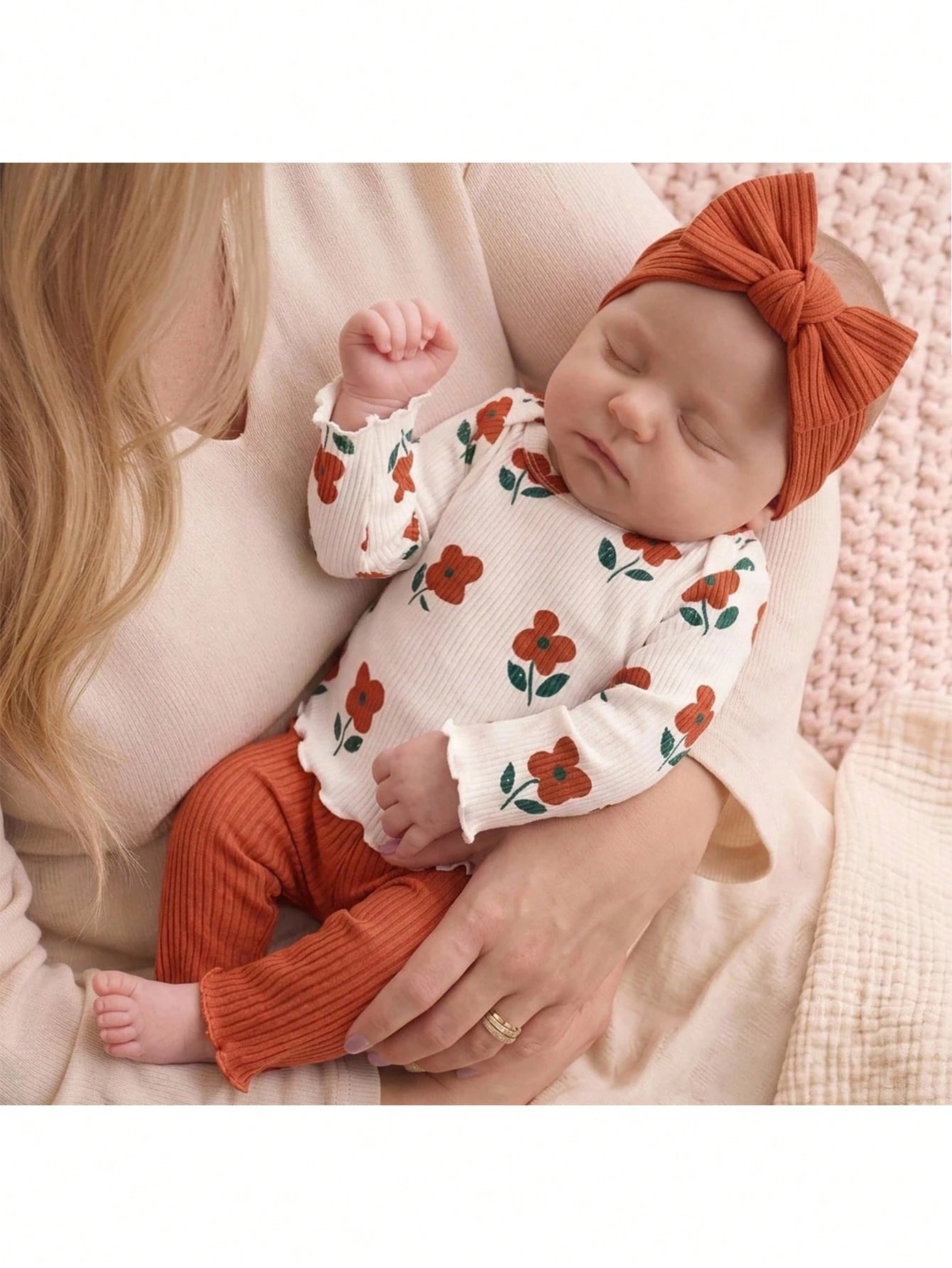 Newborn Baby Floral Print Long Sleeve Top And Pants Casual Daily Home Sleepwear Set
