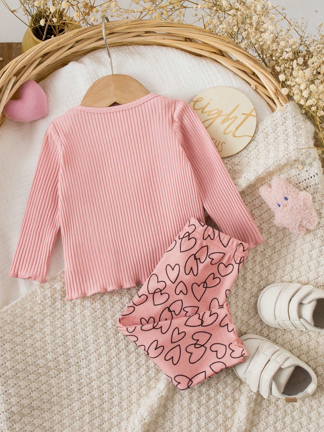 Newborn Baby Floral Print Long Sleeve Top And Pants Casual Daily Home Sleepwear Set