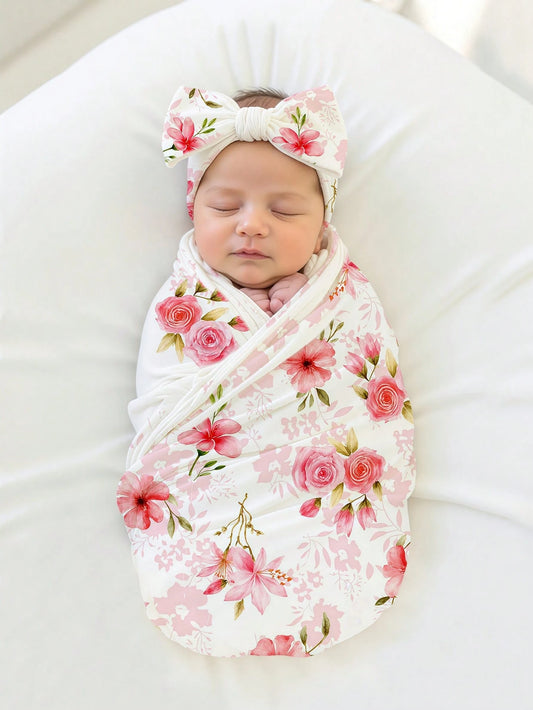 Newborn Baby Floral Print Photography Headband Set