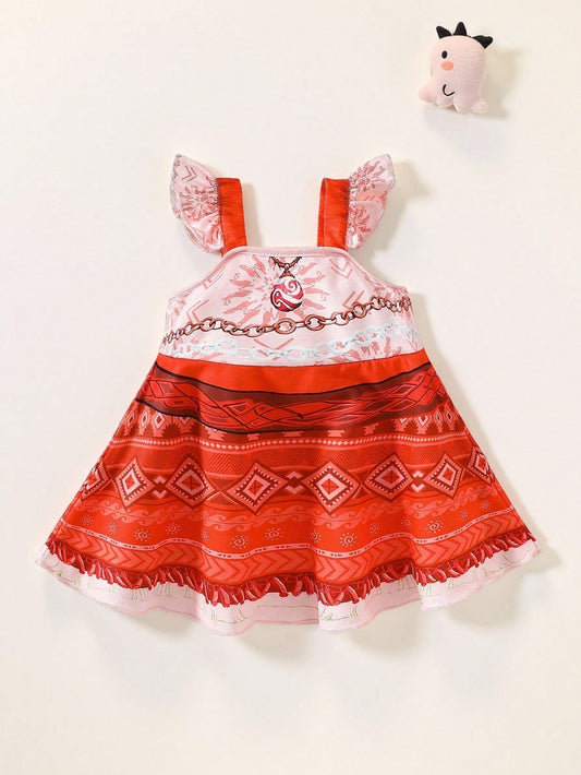 Newborn Baby Girl Cute Princess Costume Ruffled Sleeves Dress For Birthday Party Vacation Holiday,Suitable For Autumn And Red Cute