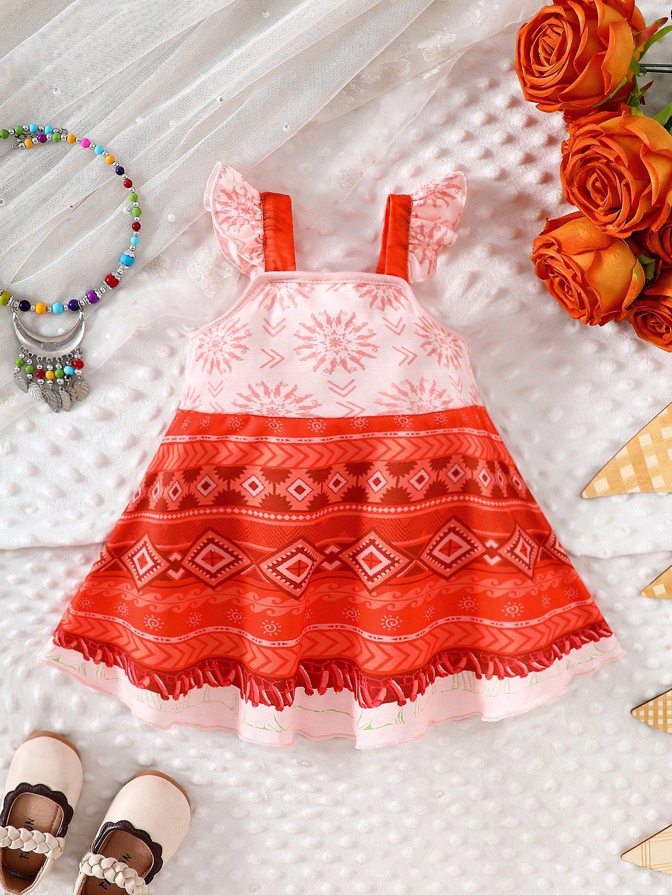 Newborn Baby Girl Cute Princess Costume Ruffled Sleeves Dress For Birthday Party Vacation Holiday,Suitable For Autumn And Red Cute