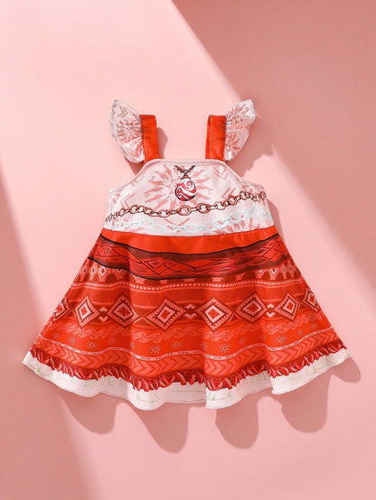 Newborn Baby Girl Cute Princess Costume Ruffled Sleeves Dress For Birthday Party Vacation Holiday,Suitable For Autumn And Red Cute