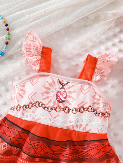 Newborn Baby Girl Cute Princess Costume Ruffled Sleeves Dress For Birthday Party Vacation Holiday,Suitable For Autumn And Red Cute