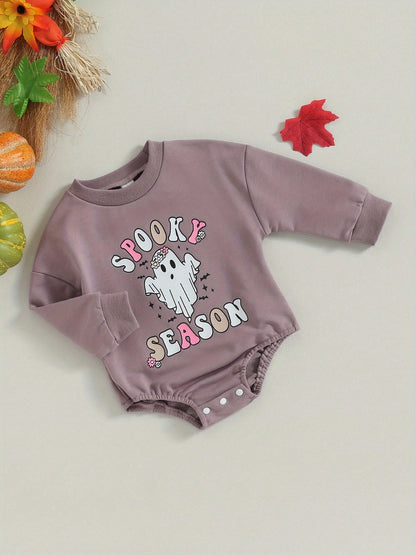 Newborn Baby Girls Halloween Romper Sweatshirt Letters Long Sleeve Bodysuits 3M 6M 9M 12M 18M 24M Infant Casual Tee Tops