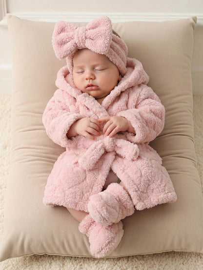 Newborn Baby Plush Long Sleeve Hooded Robe Autumn Winter