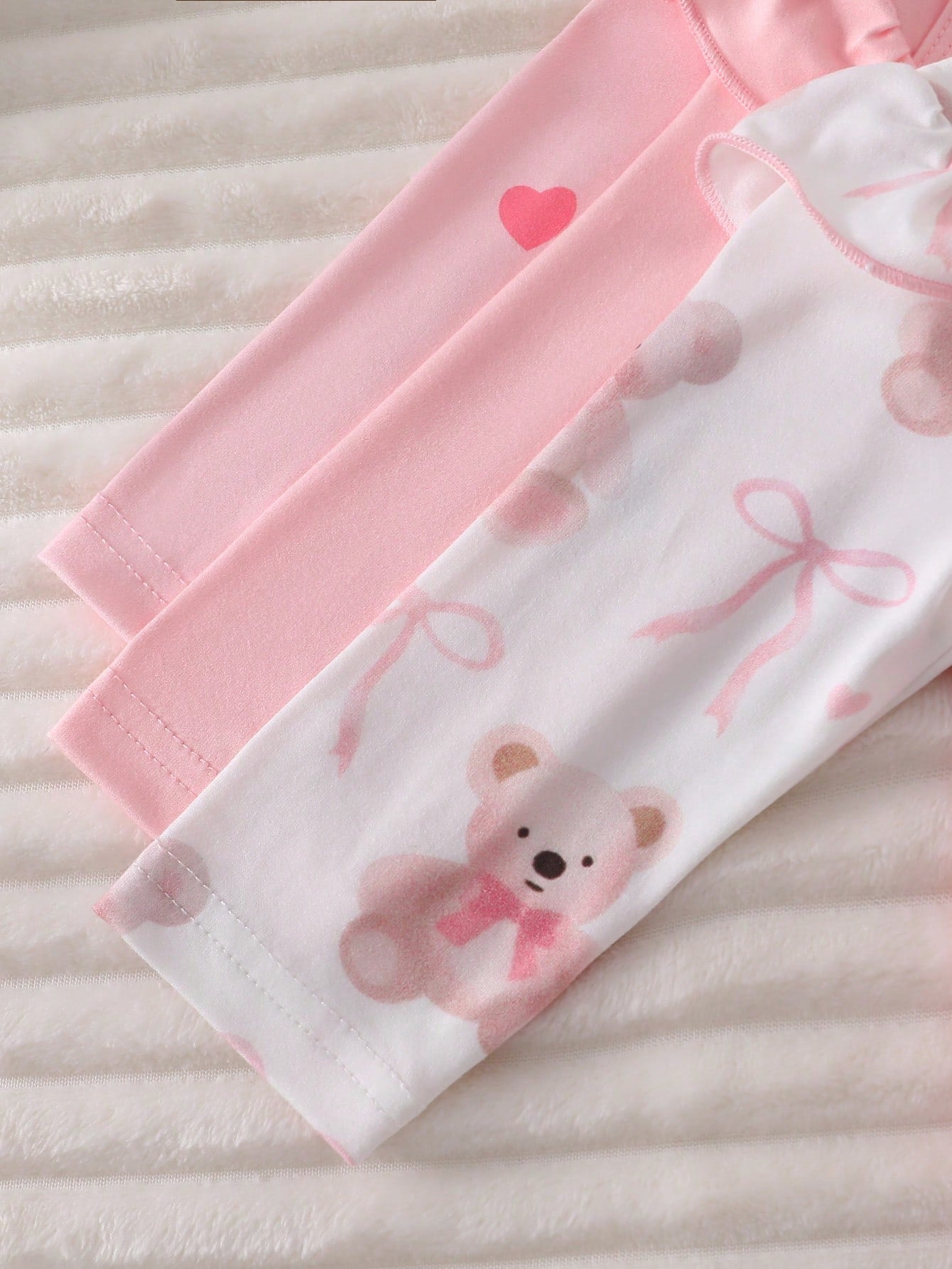 Newborn Bear Bow Pattern Long Sleeve Long Footed Jumpsuit And Headband Loungewear