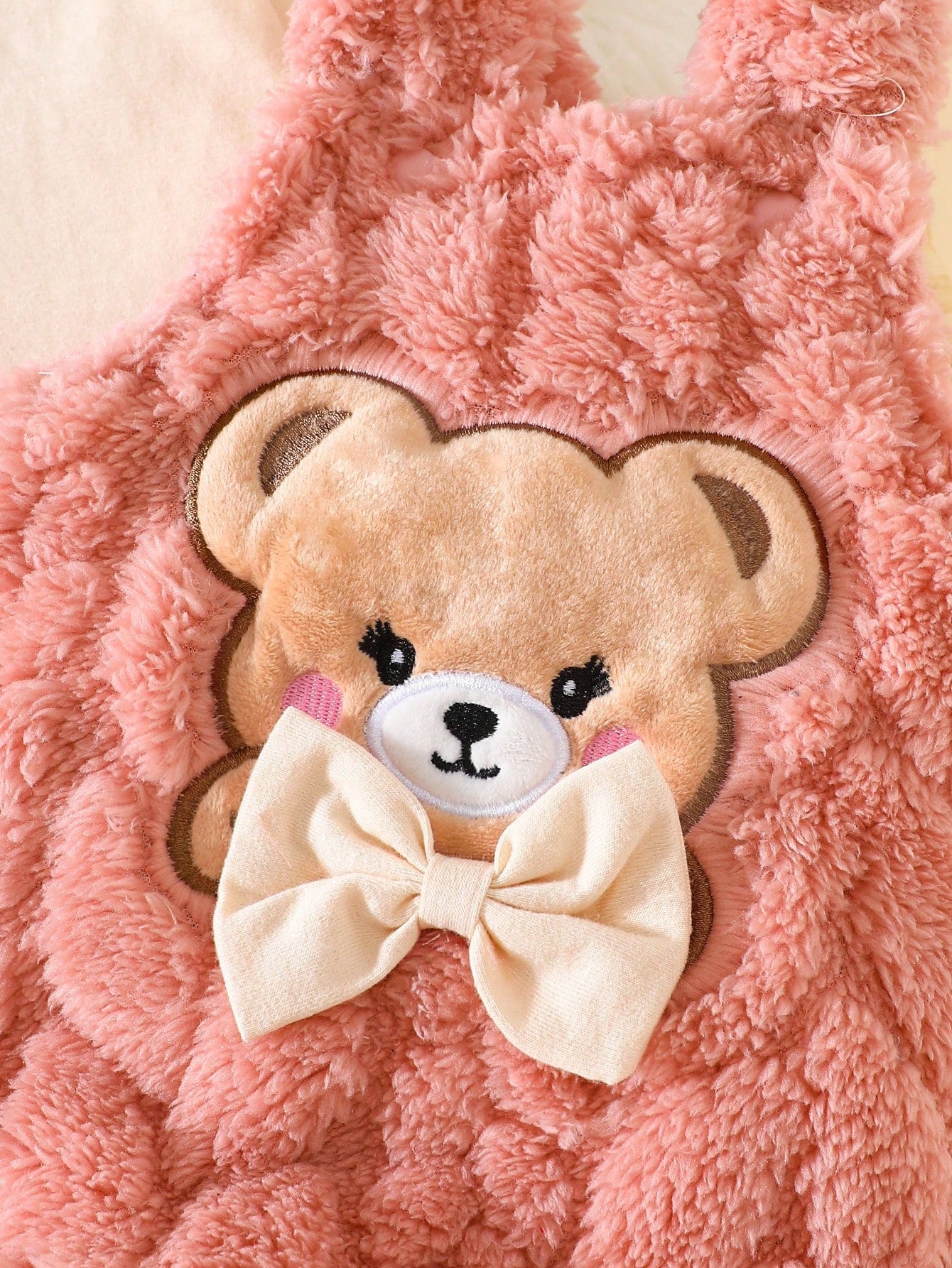 Newborn Bib Pants Set Light Pink Winter Kawaii Holiday Home Cute Bear Decor Delicate Bowknot Matching Headband Soft & Skin-Friendly Material Outfit