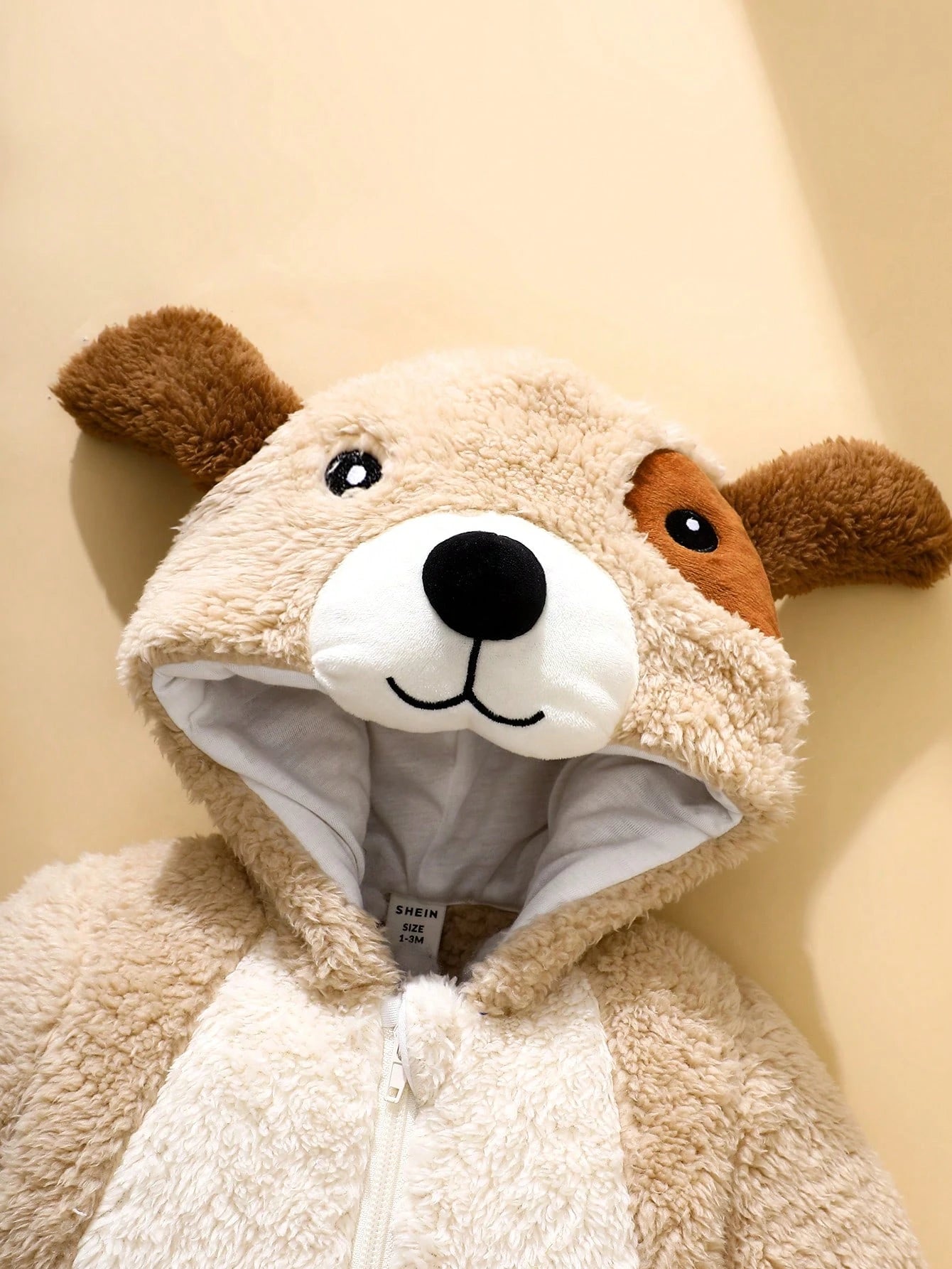 Newborn Cute Plush 3D Puppy Hooded Long Sleeve Jumpsuit With Feet