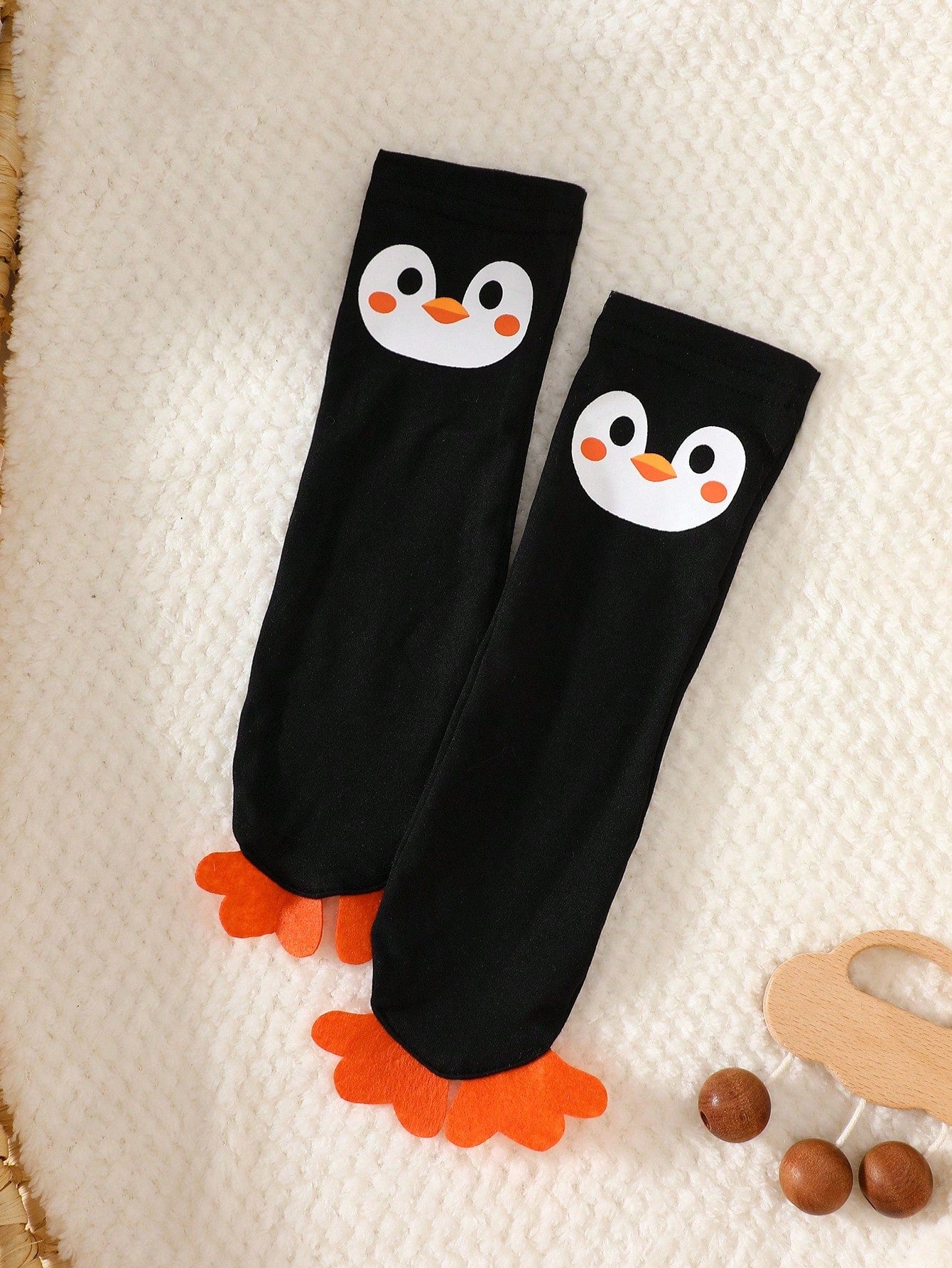 Newborn Male Baby Black Long Sleeved Cartoon Cute Little Penguin Print Jumpsuit Hat Sock Cover 3 Piecesoutfit Autumn Funny Graphic Matching Family