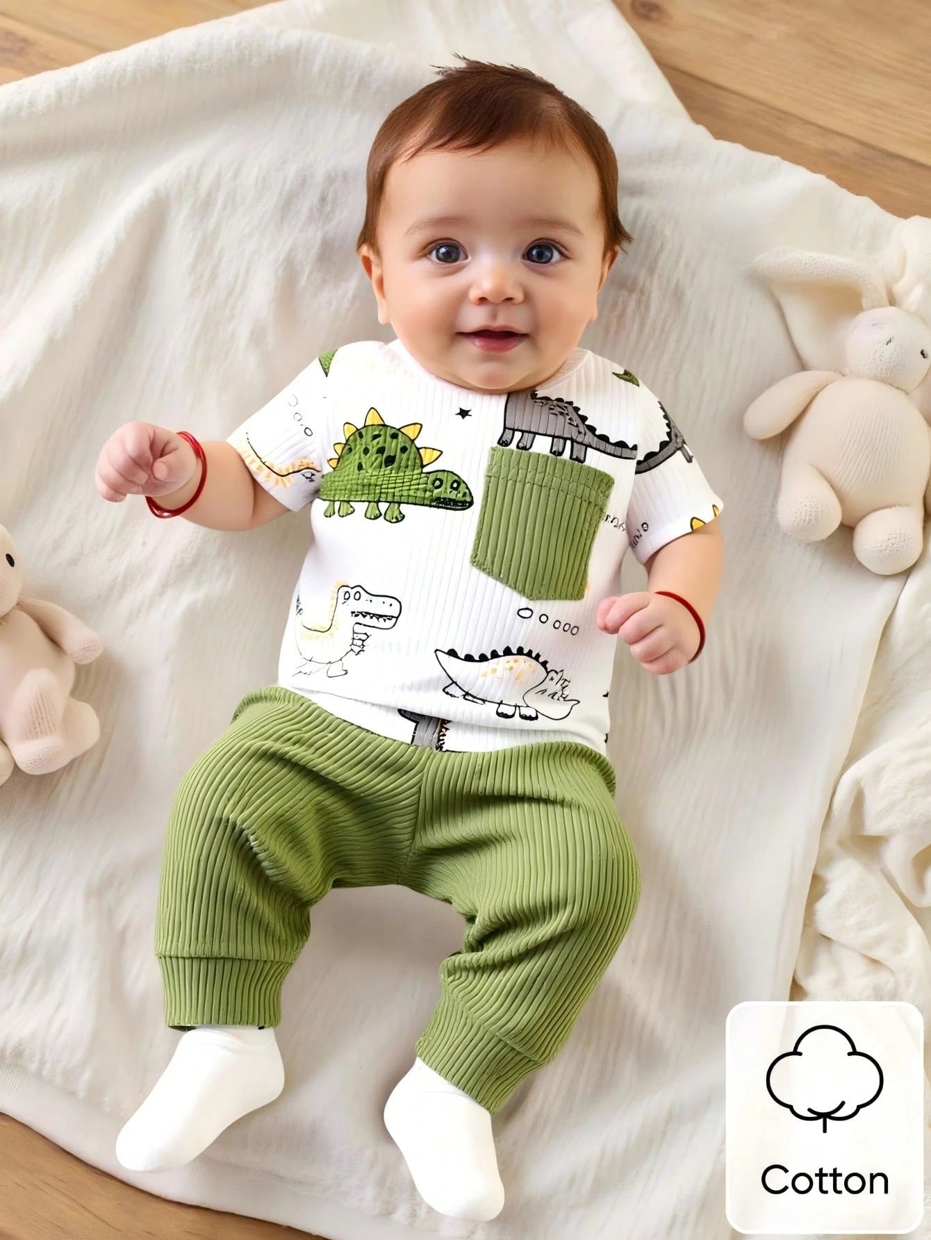 Newborn Male Baby White Autumn Cute Graphic Family Matching Cartoon Dinosaur Pit Stripe Short Sleeve Top With Pants Two Pieces Set Casual Sports