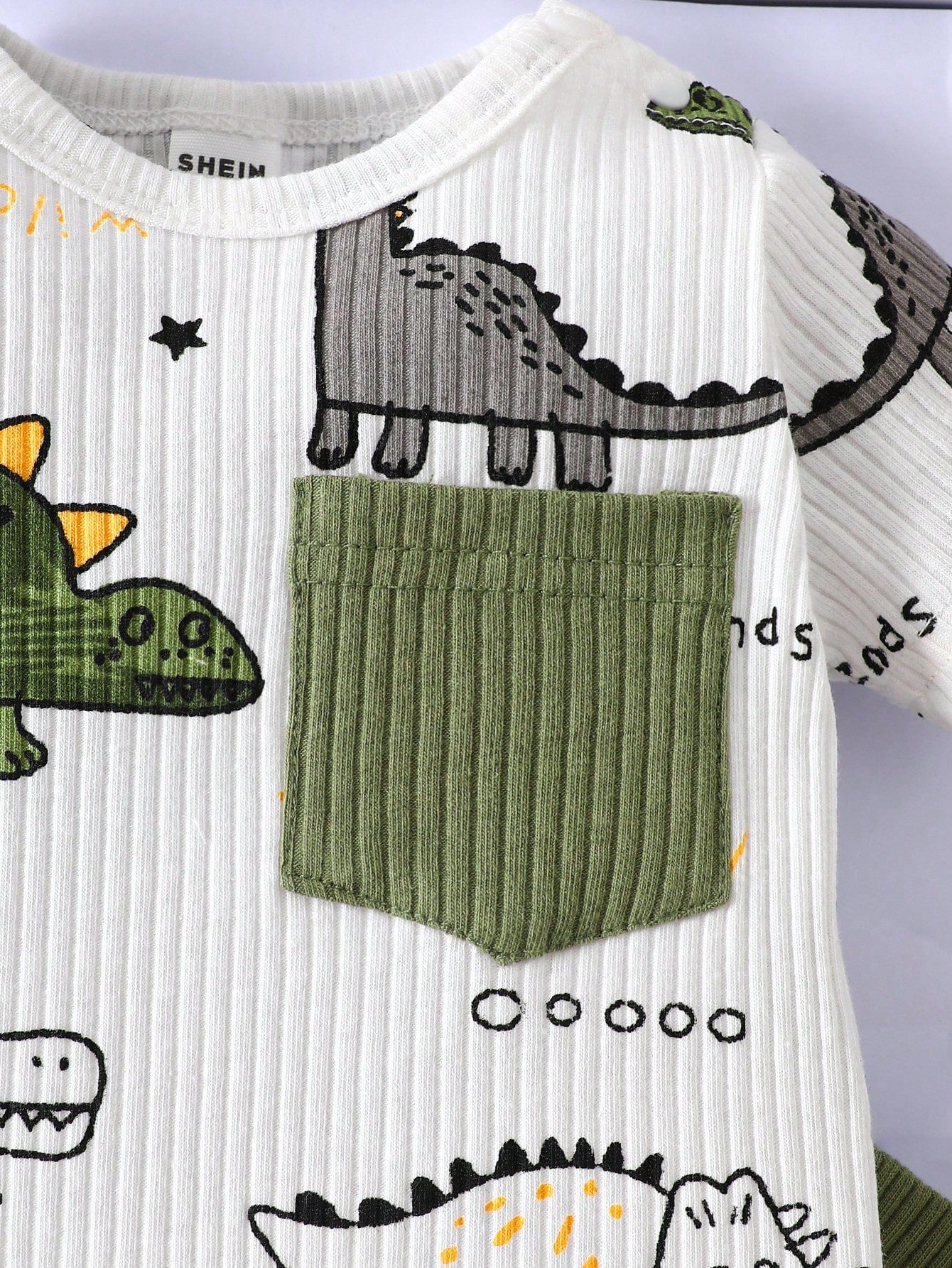 Newborn Male Baby White Autumn Cute Graphic Family Matching Cartoon Dinosaur Pit Stripe Short Sleeve Top With Pants Two Pieces Set Casual Sports