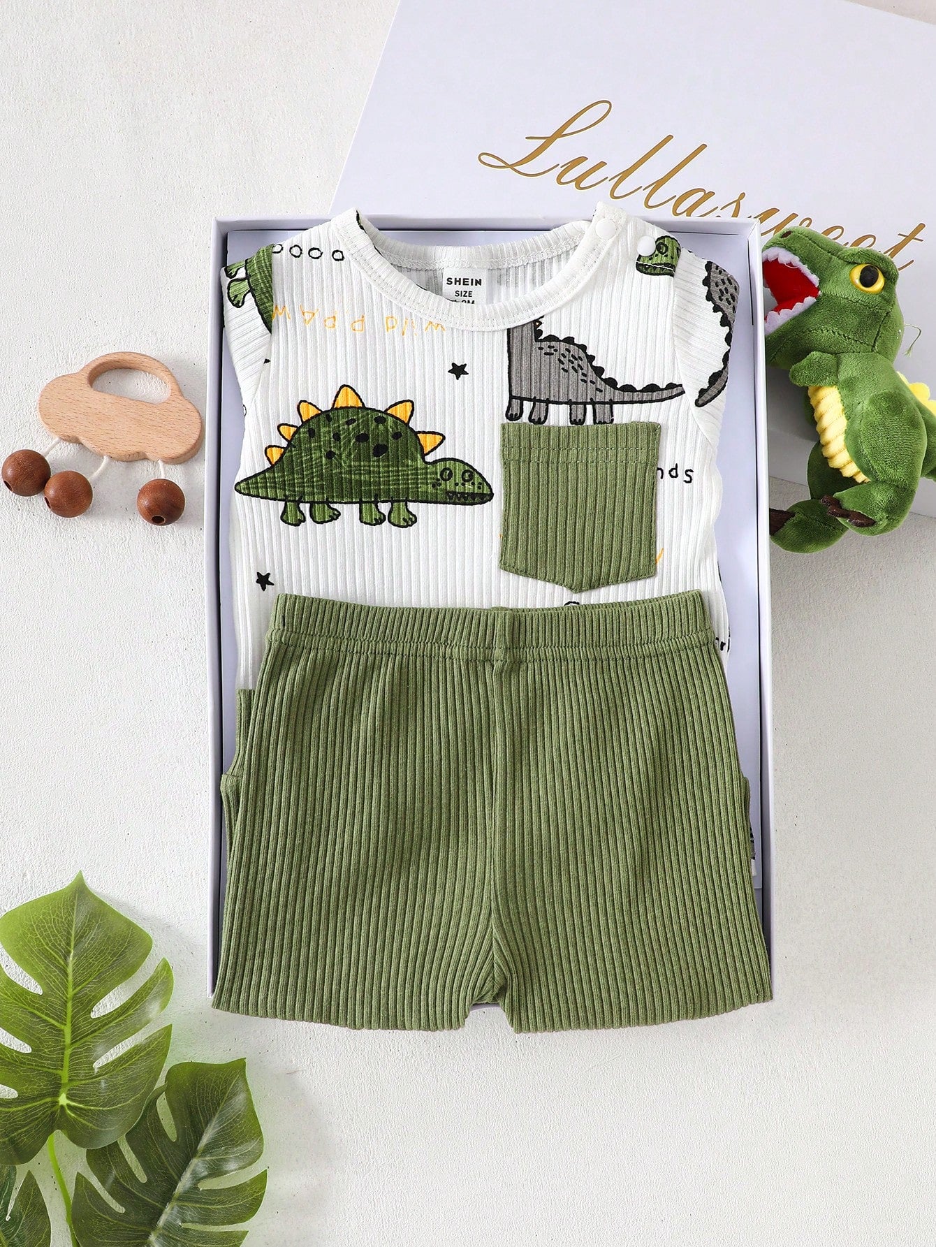Newborn Male Baby White Autumn Cute Graphic Family Matching Cartoon Dinosaur Pit Stripe Short Sleeve Top With Pants Two Pieces Set Casual Sports