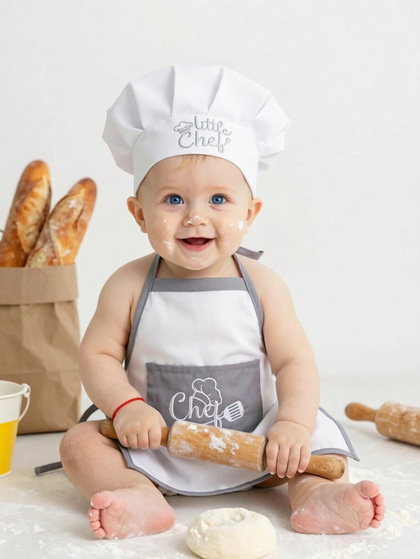 Newborn Photography Outfits Baby Boy White Chef Hat And Apron Set Infant Photoshoot Props 1 Month And 100 Days Baby Photo Props Fall Winter