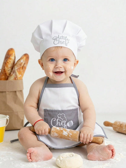 Newborn Photography Outfits Baby Boy White Chef Hat And Apron Set Infant Photoshoot Props 1 Month And 100 Days Baby Photo Props Fall Winter