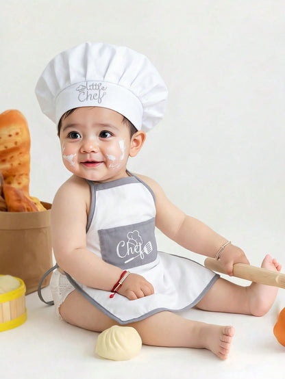 Newborn Photography Outfits Baby Boy White Chef Hat And Apron Set Infant Photoshoot Props 1 Month And 100 Days Baby Photo Props Fall Winter