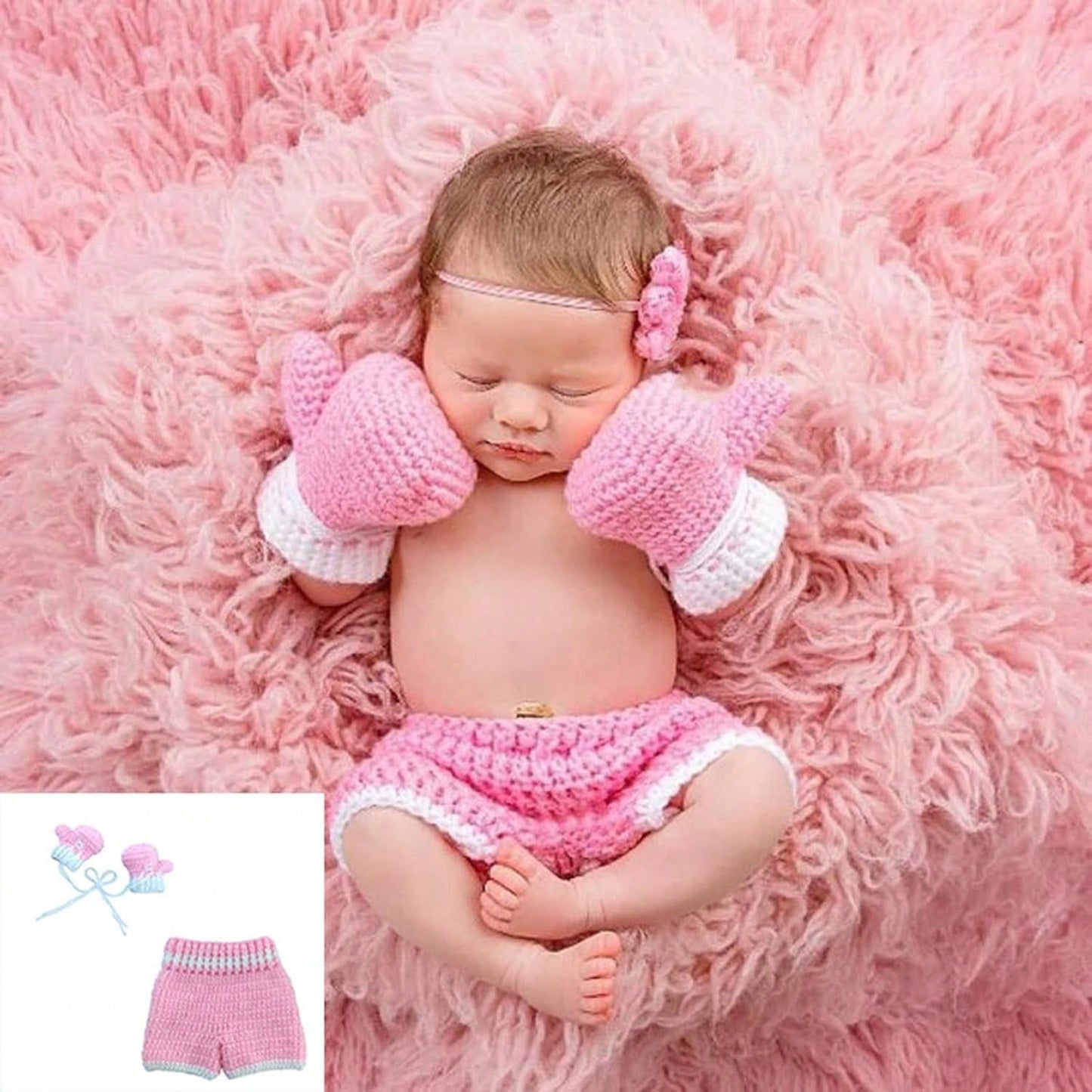 Newborn Photoshoot Outfits Props For Boys Girls Crochet Boxing Champion Gloves & Shorts Set For Baby Photography