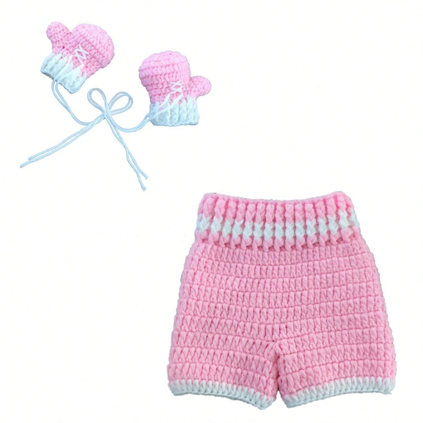 Newborn Photoshoot Outfits Props For Boys Girls Crochet Boxing Champion Gloves & Shorts Set For Baby Photography